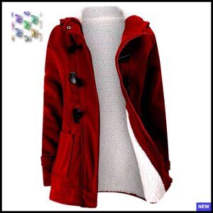 Horn Button Fleece Hooded Coat Winter Warm Jacket Chic Oversized Cozy Outerwear